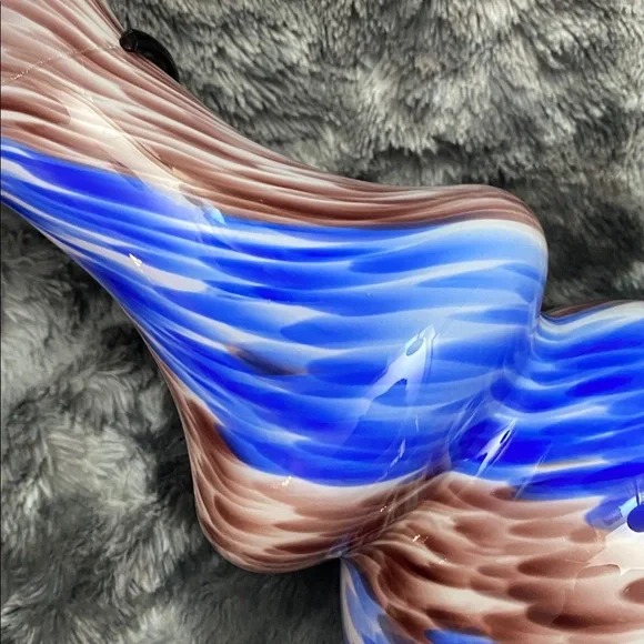 TALL Blown Glass Abstract Art
Vase Blue Brown Swirl Colors Black glass band - Picture 11 of 16